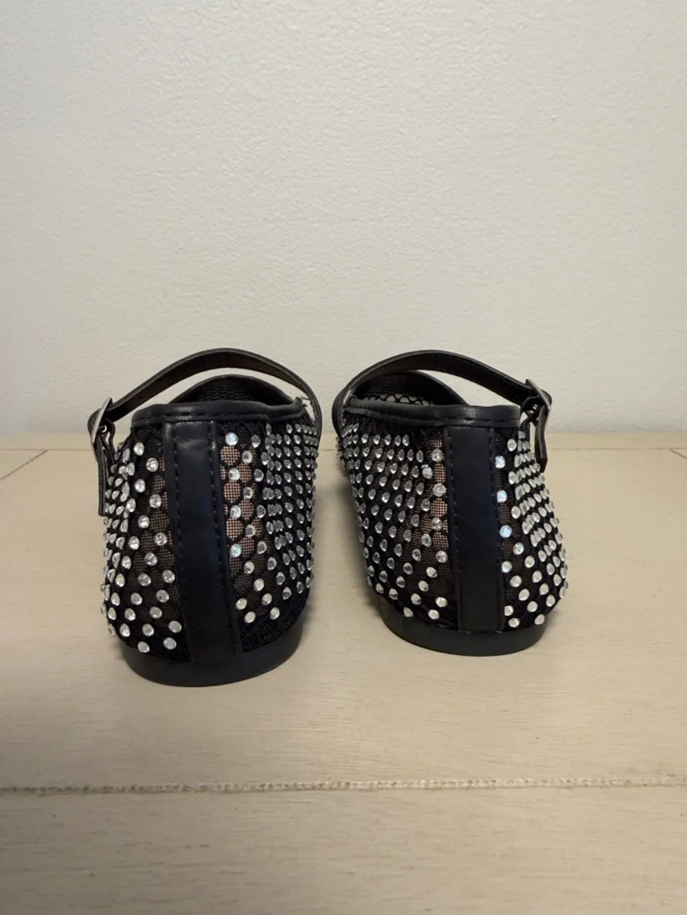 Black Mesh Rhinestone Studded Mary Jane Sincerely Jules Flats - Size 6.5 GUC - Picture 5 of 9